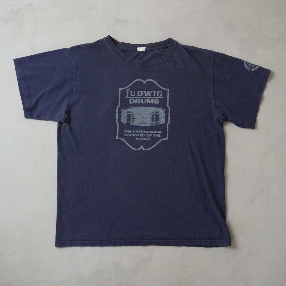 Vintage Ludwig Drums T-Shirt Medium Mens Navy Blue Anvil Graphic Tee Band Music